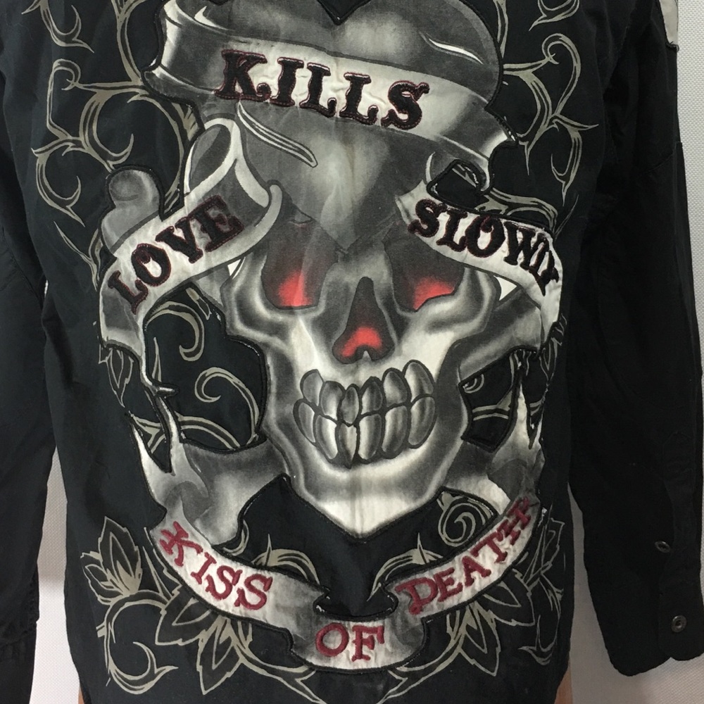 Ed Hardy Button Front Black Men’s Shirt Love Kills